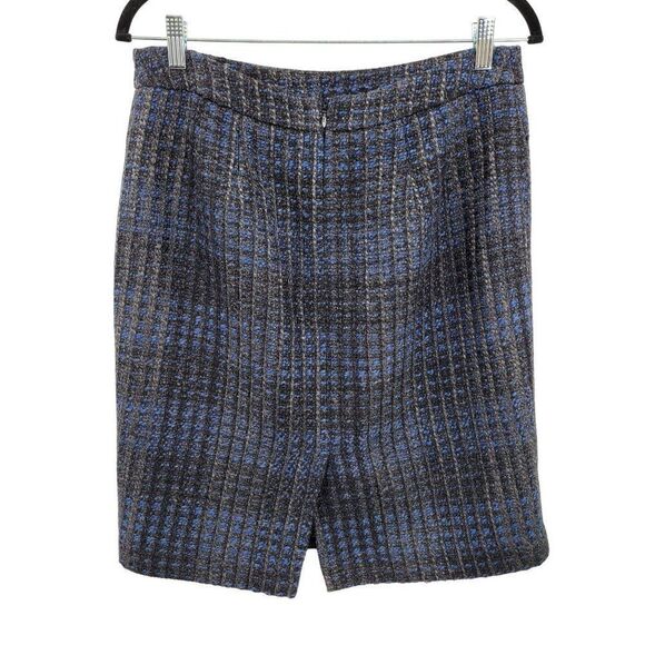 Ann Taylor Skirt Wool Tweed Pencil Plaid Black Blue 10 Dark Academia Secretary - Picture 8 of 12